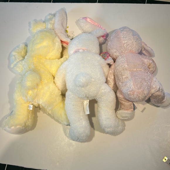 ADORABLE PLUSH EASTER TRIO, WHITE & YELLOW BUNNIES & PINK LAMB - Picture 8 of 8